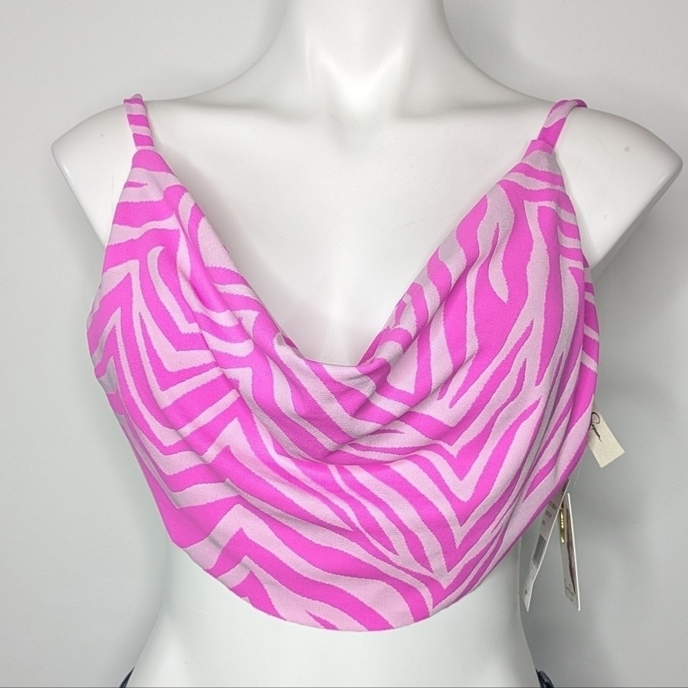 NWT Jessica Simpson pink zebra slouchy drapes bikini top S